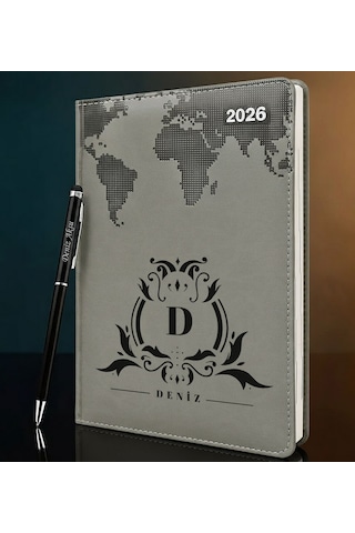 Bk Gift Kişiye Özel İsimli Termo Sert Kapak 2026 Gri Ajanda & Kalem -8, Öğretmenler Günü Hediyesi, Yeni İş Hediyesi 35310 Bk Gift Renkli