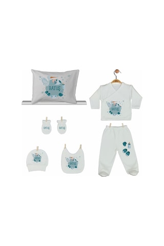 Pia Baby Gl 2004 İsme Özel Leylekli Yastık Zıbın Set Krem