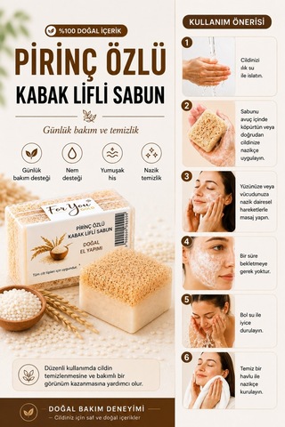 Kabak Lifli %100 Doğal El Yapımı Pirinç Özlü Whitening Sabun Kabak Lifi - Lavanta