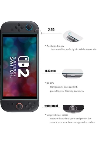 Switch 2 Temperli Cam Ekran Koruyucu 2li Paket Nintendo Switch 2