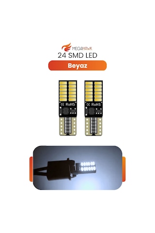 T10 W5w 24 Smd Led Ampul Canbus Beyaz Park Plaka İç Aydınlatma Ultra Parlak 2 Adet
