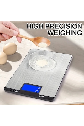 Fastbuy 1 Adet Gümüş Paslanmaz Çelik Taşınabilir Elektronik Mutfak Terazisi, 100 Gr Hassas Ölçüm Ev Tipi Gümüş
