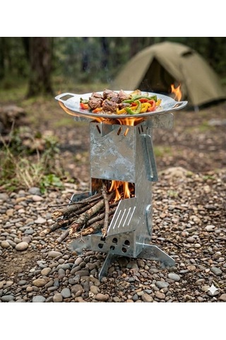 Roket Soba/kamp Ocağı/rocket Stove Gümüş