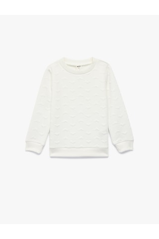 Koton Uzun Kollu Bisiklet Yaka Dokulu Sweatshirt Ekru 6smg10003ak Ekru