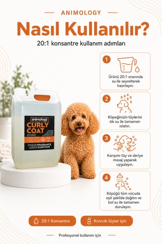 Animology Curly Coat Kıvırcık Tüylü Köpekler İçin Hacim Verici Ve Kabartıcı 1:20 Konsantre Şampuan 5 Lt