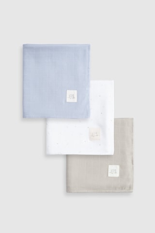 Organik Pamuk Müslin Mavi 3'lü Swaddle Seti 100x100 Cm Mavi