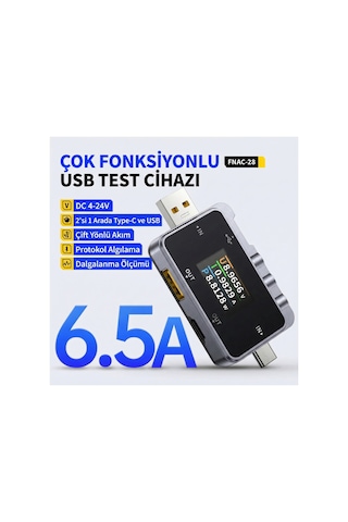 Fnrsı Fnac-28 2'si 1 Arada Tip-c Usb Test Cihazı Dijital Voltmetre Ampermetre