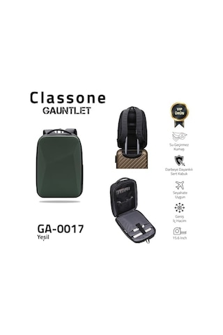 Classone Ga-0017 Gauntlet V1 Sert Kabuk Serisi 15.6 İnch Wtx Pro Su Geçirmez Kumaş Laptop Çantası -yeşil