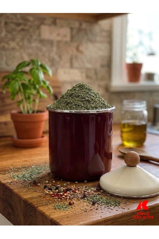 Emaye Kavanoz Baharatlık Saklama Kabı Bordo