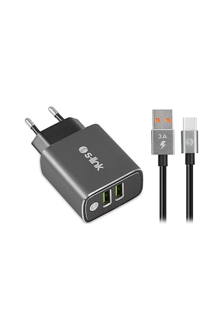 S-link Sw-eht36m 3.1a 2 Usb Dual Şarj Aleti 1 Metre Type-c Kablo 0