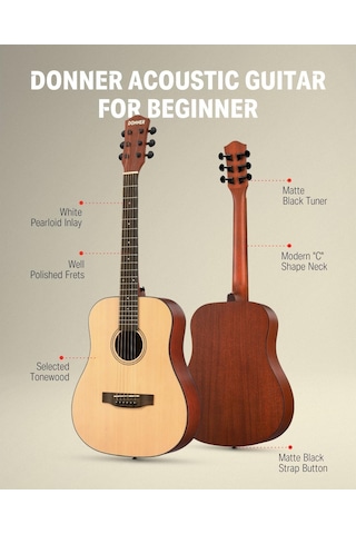 Donner Dag-1m Dreadnought Akustik Gitar Seti Naturel