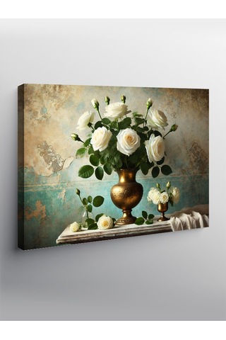 Kanvas Tablo Beyaz Çiçek Vazosu 50cmx70cm