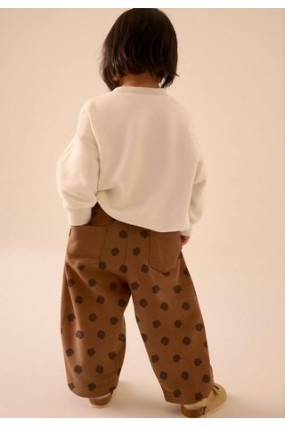 Kız Çocuk Peluş Teddy Bear Aplikeli Sweatshirt Bol Kesim Puantiye Eşofman Altı Takım Kahve