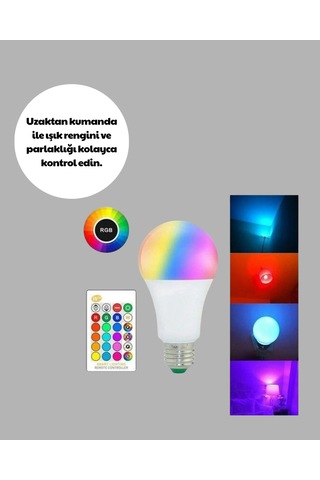 Rgb Uzaktan Kumandalı Led Ampul 16 Renkli A Kalite Çok Renkli 39048697