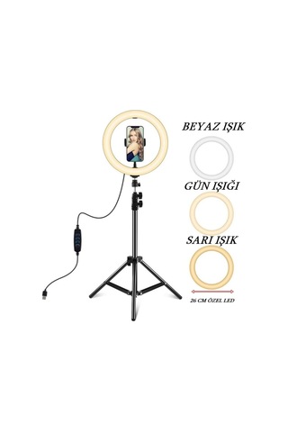 10 Inç Ring Light 3 Renk Işıklı Youtuber Led Işıklı 2.1 Metre Tripod Selfie Makyaj Işığı Çok Renkli
