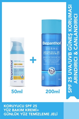 Bepanthol Derma Nemlendirici & Besleyici SPF 25 Günlük Yüz Kremi 50 ML + Derma & Canlandırıcı Günlük Yüz Temizleme Jeli 200 ML