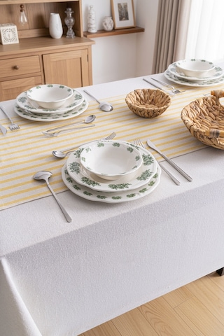 Sarı Çizgili Keten Runner 40x140 Cm - Yumuşak Dokulu Sarı