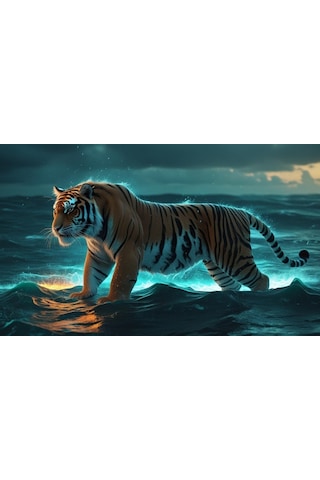 Kaplan Fırtınalı Bir Okyanusta 01 Çerçevesiz 50x30 Cm Pvc Tablo