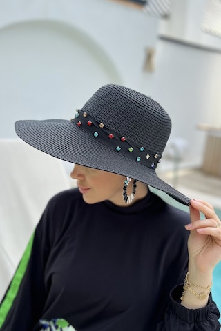 Remsa Şerit Taşlı Hasır Şapka Rş-97 Siyah Siyah