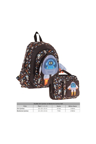 Kaukko Kids 3d Roket Detaylı Okul Çantası L5264 Ve Thermo Beslenme Çantası L7264 Seti - Erkek Çocuk Siyah