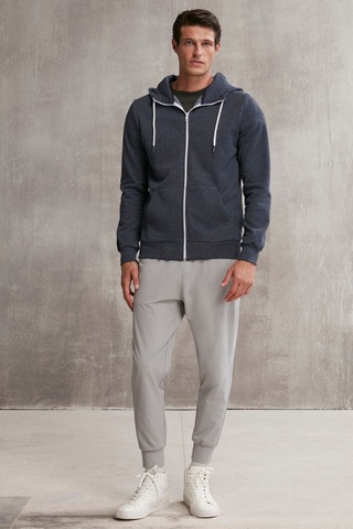 Grimelange Core Erkek Fermuarlı Yüksek Yaka Kapüşonlu Kordonlu Içi Polarlı Lacivert Sweatshirt