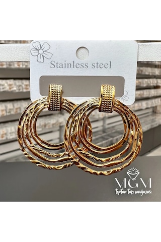 Gold Çelik Küpeler - Kp00116 Çok Renkli