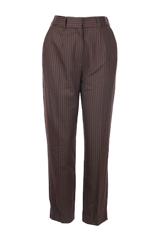 Unique Mode Minimalist Çizgili Midi Kadın Pantolon - Yüksek Bel Kahverengi