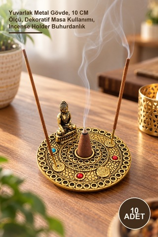 10 Adet Metal Yuvarlak Budalı Tütsülük Yuvarlak Metal Gövde, 10 Cm Ölçü, Dekoratif Masa Kullanımı, Incense Holder Buhurdanlık 1