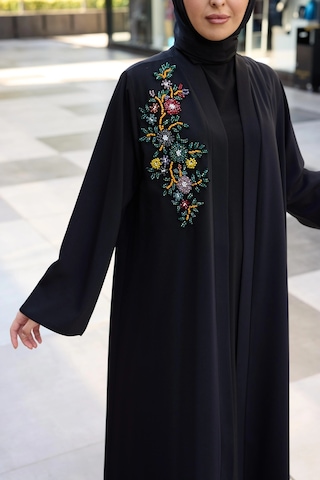 Nazzain Hanna Abaya Siyah Çok Renkli