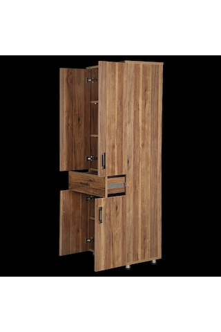 Çok Amaç 12688 Dolap 180 Model Hard Parlak Ceviz Suntalem 4raf 1çekmec El Yapım