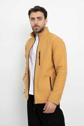 Dasüniforma Unisex Traşlanmış Tüylenmez Cepli Polar Ceket Standart Tam Fermuarlı Soğuk Geçirmez Polar Mont Turuncu