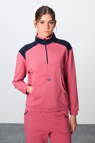 Tommy Life Yaban Gülü Kompakt Pamuklu Kalın Pürüzsüz Dokulu Dik Yaka Oversize Fit Kadın Eşofman Takım - 95342 Turuncu