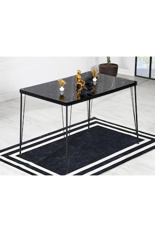 Avvio Arya 4 Kişilik 80x120 Yemek Masası Takımı-mutfak Masası Takımı-siyah Mermer Oval Kenar Siyah