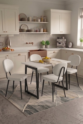 Vilinze Deniz Sandalye Biga Mdf Sabit Metal Ayak Mutfak Masası Takımı - 70x120 Cmbiga70120yr-sb-lkn01-siyah-deniz-skrem Sigmakrem