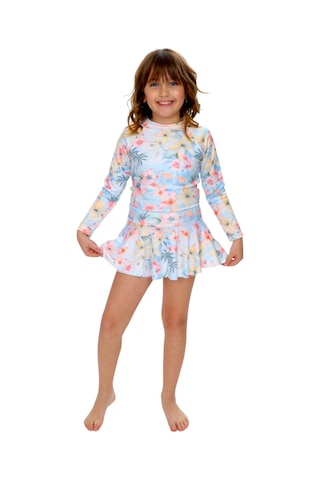 Lolliboomkids Kız Çocuk Pastel Renk Çiçek Desenli Uzun Kollu Tayt Etekli 2 Parça Mayo / Bikini Takımı Çiçek Çok Renkli