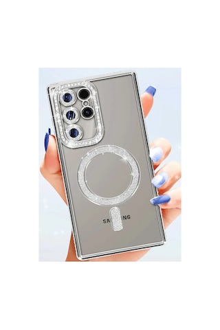 Samsung Uyumlu Galaxy S25 Ultra Kılıf Joke Simli Magneticsafe Kılıf - Pembe Qkz Vk5 Kulaklık