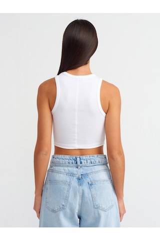 Dilvin Kalp Nakışlı Crop Top 101a20819 Beyaz
