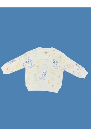 Cantoy Erkek Bebek Dinazor Desenli Sweatshirt-15354 Ekru