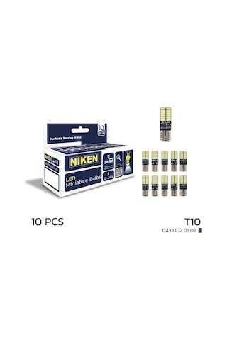 Niken Led Ampul T10 Canbus Park Ledi 24 Ledli 6500k Beyaz 12v-24v 10'lu Paket