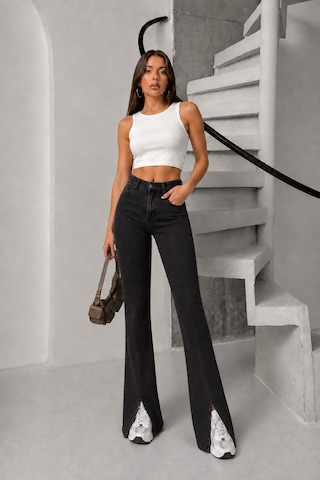Bluemarlin Likralı Esnek Paça Yırtmaçlı İspanyol/flare Denim Pantolon Siyah