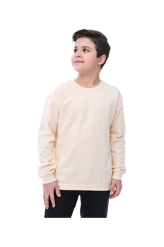 Zuzunga Basic Bisiklet Yaka Şardonlu Çocuk Sweatshirt 3-10 Yaş Krem