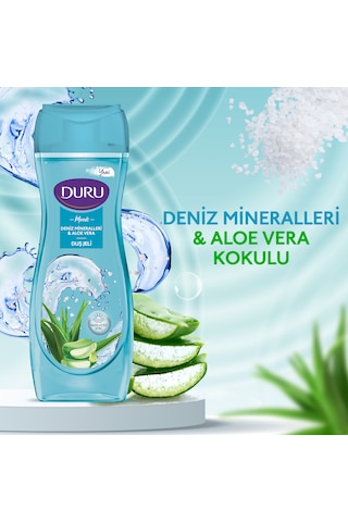 Duru Moods Deniz Mineralleri&Aloe Vera + Lavanta & Yasemin Duş Jeli 4 x 450 ML+Duş Lifi