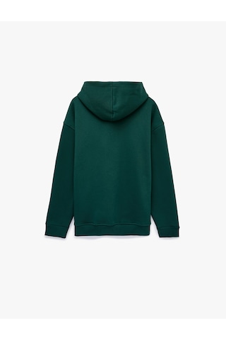 Koton Uzun Kollu Şardonlu Cepli Oversize Kapüşonlu Sweatshirt Yeşil 7wam70060mk