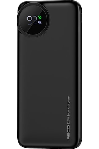 Recci RPB-P48 22.5W 10000 mAh PD 20 W Dijital Led Göstergeli Hızlı Şarj Powerbank Siyah