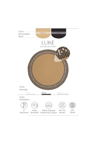 Cool Halı Luke 872 Siyah Yuvarlak Halı Bohem Örgü Hasır Kilim Dekoratif Mutfak Balkon Banyo Halısı