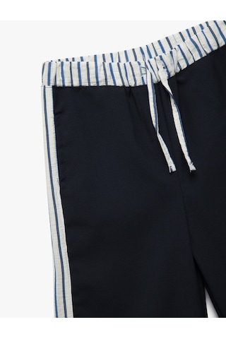 Koton Beli Bağcıklı Şerit Detaylı Geniş Paça Pantolon Lacivert 5skg40094aw Lacivert