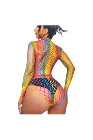 Onsekiz18shop 2 Parça Uzun Kollu Gökkuşağı Renk Bodysuit Şort Vücut Çorabı Çok Renkli