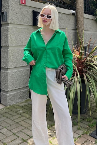 Madmext Yeşil Oversize Basic Cepli Poplin Gömlek Mg1530 Yeşil