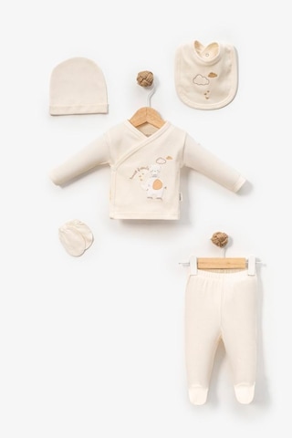 Bebitof %100 Pamuk Sevimli Fil İle Zürefa Desenli 5 Parça Yenidoğan Hastane Çıkışı Zıbın Seti Bbtf.grı.20228.06 Gri