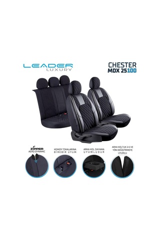 Nissan Qashqai İle Uyumlu Lüx Yarı Deri Oto Koltuk Kılıfı Ön Arka Takım Chester Siyah